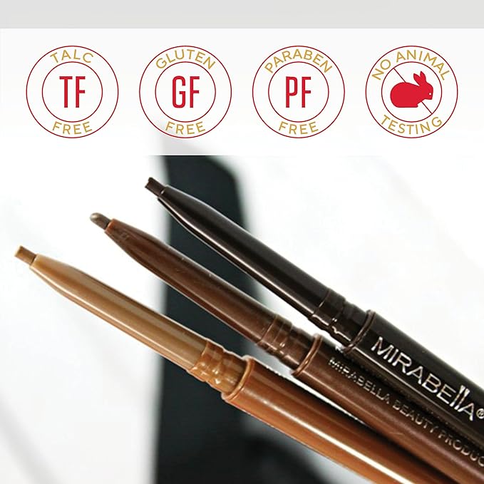 Mirabella Ultra Fine Brow Pencil, Anti-Chip Waterproof Eyebrow Pencil - Smudgeproof, Blendable & Retractable Eyebrow Pencil to Define and Fill In Brows Naturally - Dark-VivaGrace Women