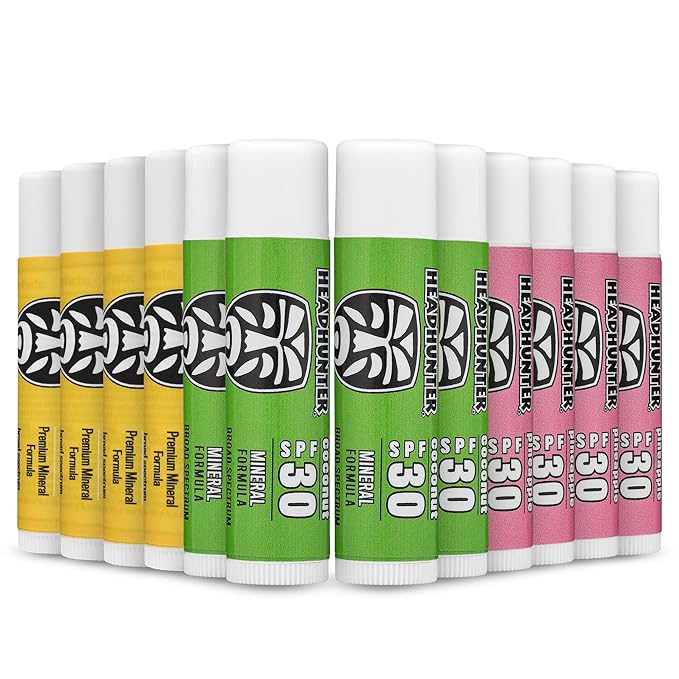 Headhunter Sport Chapstick Sunscreen SPF 30, Natural Mineral Waterproof Lip Balm For Sun Protection, Ultra Solar Defense - Reef Safe Sunblock Chap Stick, 3 Flavors - Coconut, Pineapple, Mango (12 Pack)-VivaGrace Women