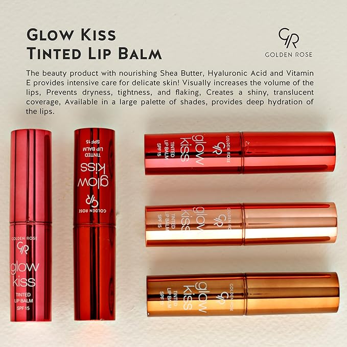 Golden Rose Cosmetics Glow Kiss Tinted Lip Balm with SPF15, Vegan Formula (Berry Pink)-VivaGrace Women
