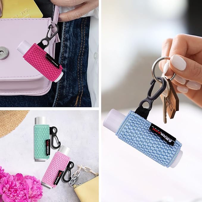 3PCS Lip Balm Holder Sleeves Keychain Lipstick Sleeves Lip Gloss Holder Keychain Chapstick Elastic Sleeves-VivaGrace Women