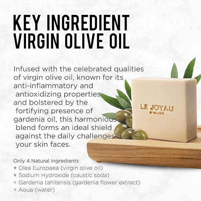GARDENIA SECRETS | Gentle Cleanser made of Cold Pressed Virgin Olive and Essential Oils | Authentic Lebanese Recipe for Face & Body | Long Lasting Artisanal Bar Soap | Handmade & Aged 5 Months