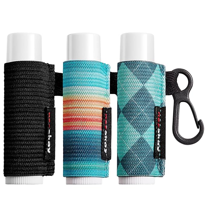 Lip Balm Holder Sleeves Keychain Chapstick Elastic Sleeves(Black/Color strip/Geometrical pattern)-VivaGrace Women