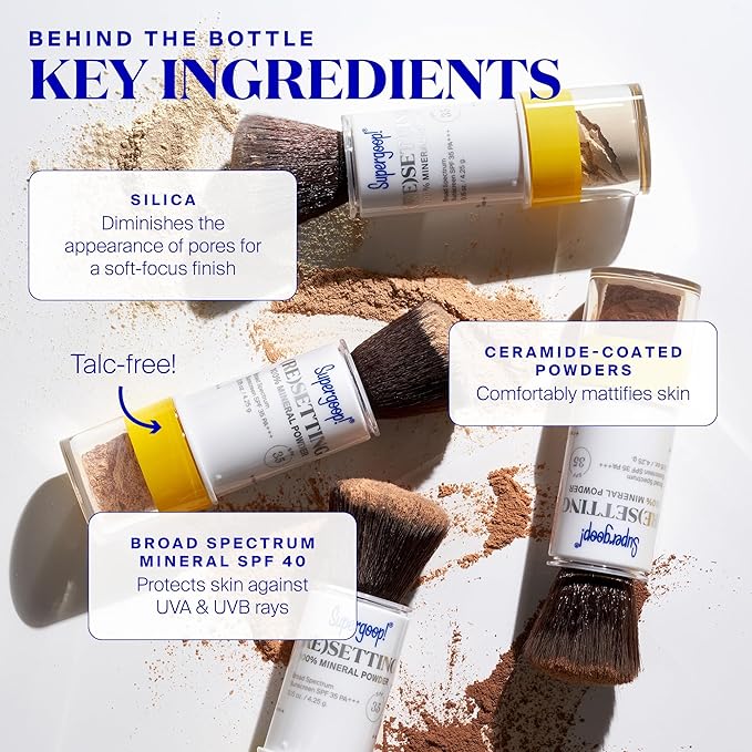 Supergoop! (Re) setting Mineral Powder, Light - 0.15 oz - Makeup Setting Powder + Broad Spectrum SPF 35 PA+++ Sunscreen - With Ceramides, Olive Glycerides & Coated Silica Spheres-VivaGrace Women