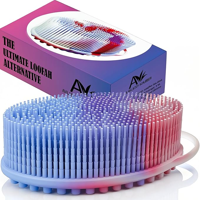 Avilana Silicone Body Scrubber – Gentle Shower Brush & Loofah Alternative- Food Grade & Lab Tested – Fast-Drying, Hygienic, BPA-Free Silicone Body Gentle Exfoliator (Marbled, Massage)-VivaGrace Women
