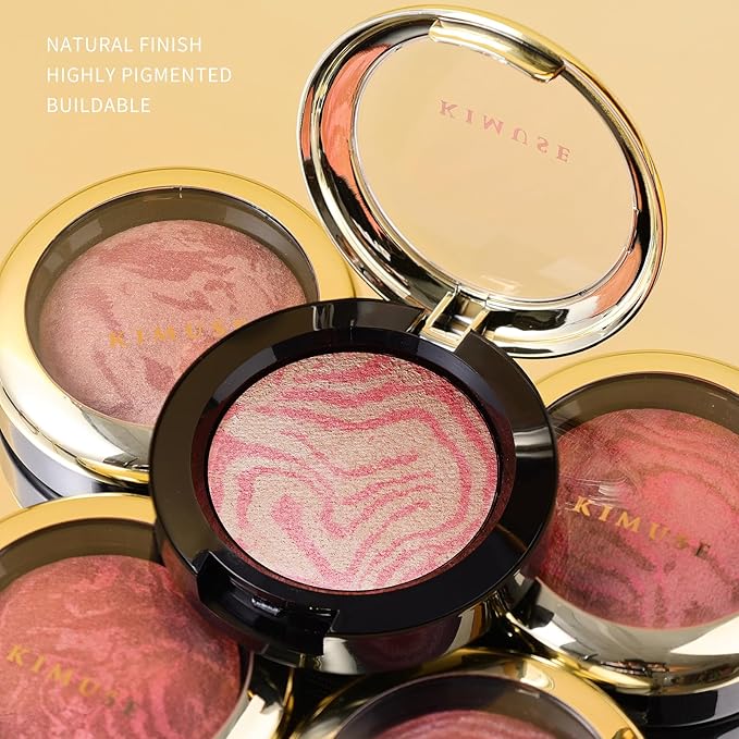 KIMUSE Baked Blush, Lighting Glow Marbleized Blush Powder Blush, Contour & Highlight Face for a Creamy Lightweight Natural Finish-VivaGrace Women