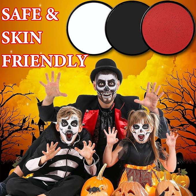 3 Pcs Halloween Face Paint Special Effects Makeup Kit,Water-based Black White Red Face Body Paint,Clown Cosplay SFX Joker Zombie White Makeup Professional Face Painting Kit for Adult-VivaGrace Women
