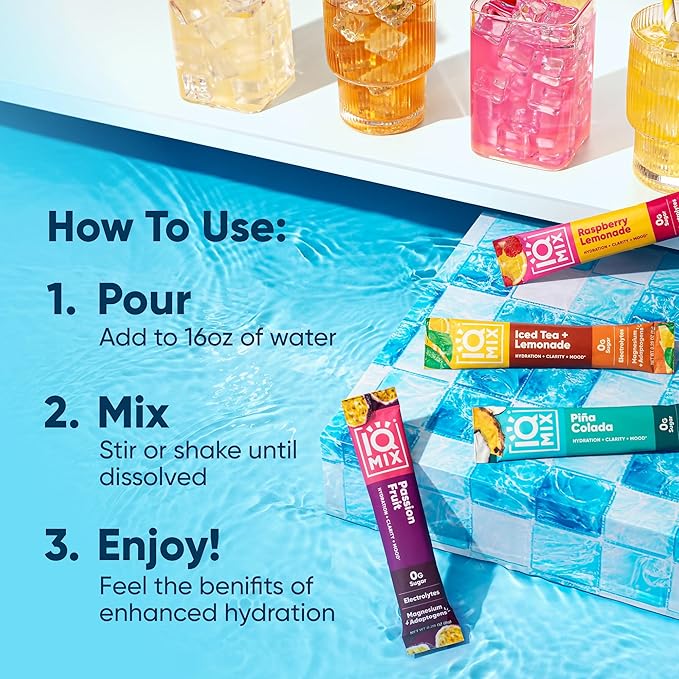 IQMIX Hydration Electrolyte Powder – 4-in-1 Formula for Hydration, Mental Clarity, Mood and Recovery – Sugar-Free Drink Mix, Keto, Magnesium L-Threonate, Lion’s Mane – 20 Count Vacation Variety Pack-VivaGrace Women