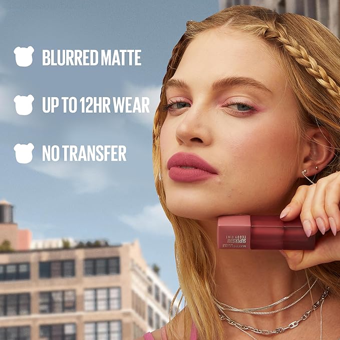 Maybelline Super Stay Teddy Lip Tint, Long Lasting Matte Lipstick For Up To 12HR Wear, July Forever, 1 Count-VivaGrace Women