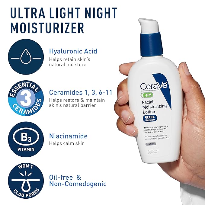 CeraVe AM Face Moisturizer with SPF, PM Face Moisturizer & Hydrating Face Wash Skin Care Routine for Morning & Night | Travel Size Toiletries | 3oz Lotion + 3oz Lotion + 3oz Cleanser-VivaGrace Women