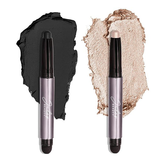Julep Eyeshadow 101 Crème-to-Powder Waterproof Eyeshadow Stick Duo – Long-Lasting, Crease-Proof, Easy Apply with Built-in Smudger - Pearl Shimmer + Onyx Matte-VivaGrace Women