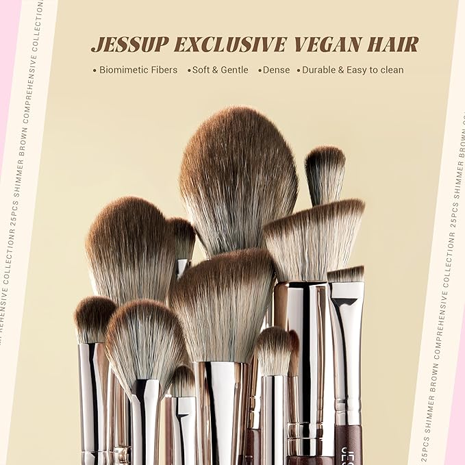 Jessup Makeup Brushes Set Professional 25pcs Premium Synthetic Make up Brushes for Foundation Eyeshadow Blending Concealer Blush Contour Bronzer Eyeliner Eyebrow, Shimmer Brown T511-VivaGrace Women