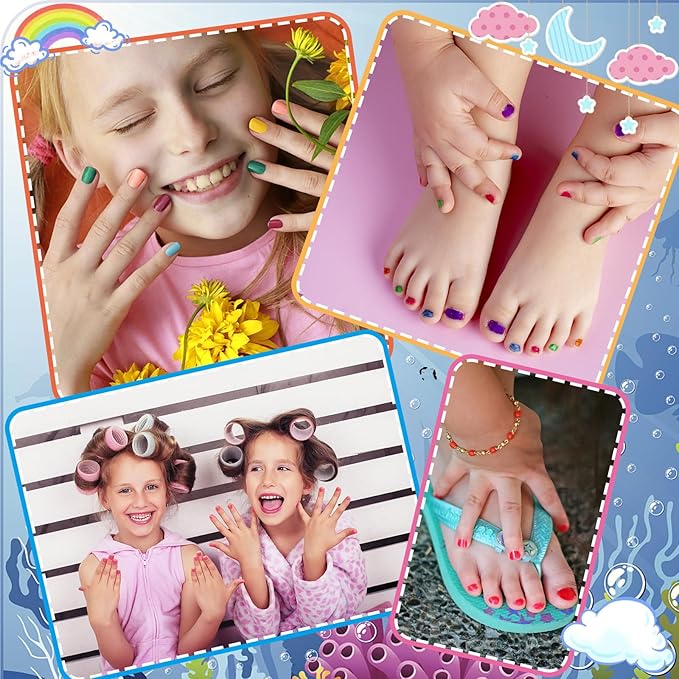 Kids Nail Polish Set for Girls 3+, 10 Sparkle Colors Non-Toxic Water Based Quick Dry Peel Off Glitter Polish Kit for Toddler Teen Party
