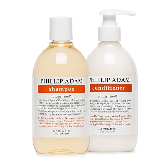 Phillip Adam Orange Vanilla Shampoo and Conditioner Set for All Types of Hair – Apple Cider Vinegar Formula - Enhance Shine and Restore Smoothness - 12 Ounce Each-VivaGrace Women