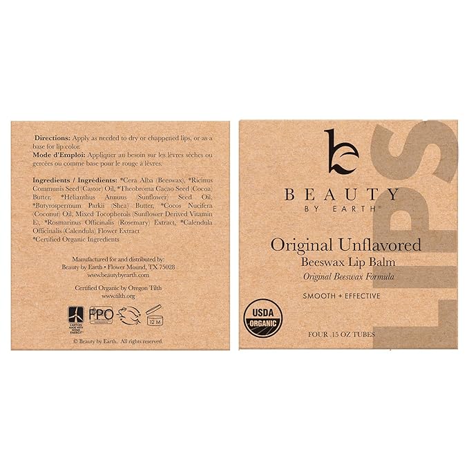 Organic Lip Balm - 4 Pack Unflavored Organic Gifts for Women, All Natural Lip Balm, Birthday Gifts for Her & Him, Lip Balm Hydrating Beauty Gifts, Lip Moisturizer, Mens Gift Ideas-VivaGrace Women