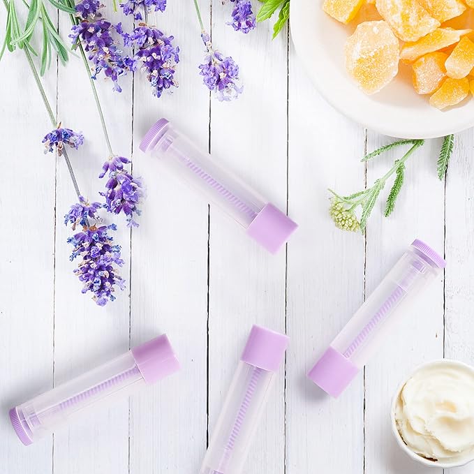 LotFancy Lip Balm Tubes Empty, 60PCS 5.5ml (3/16 Oz), Clear Lip Balm Container Tubes with Purple Caps, BPA Free & Leak Free, Refillable-VivaGrace Women
