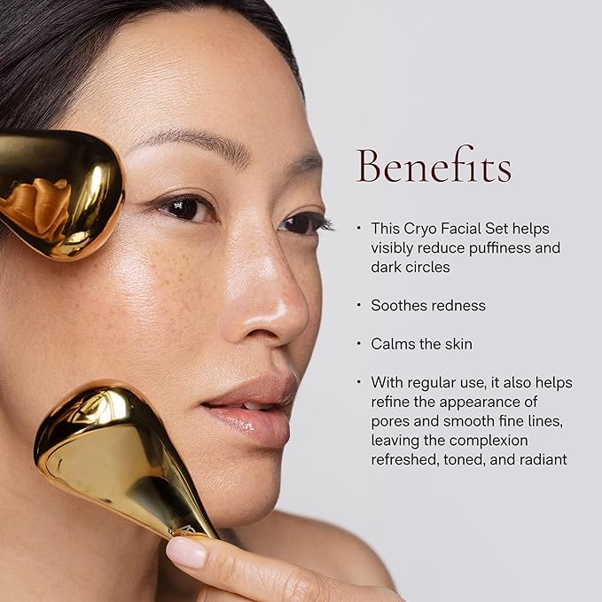 Angela Caglia Gold Cryo Facial Set | Refreshing Cryotherapy Facial Set that Improves Circulation, Reduces Puffiness and Dark Circles for a Refreshed & Rejuvenated Complexion-VivaGrace Women