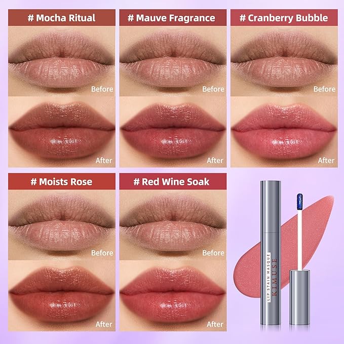 KIMUSE Lip Stain Masque: Peel Off Lip Stain Long Lasting Waterproof 12HR Transfer Proof & Hydrating Tint, Instant Lip Color With Natural Matte Effects, Vegan & Easy To Use-VivaGrace Women