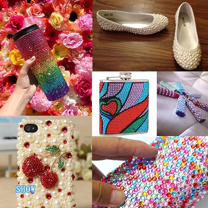 Flat Back Rhinestone+Half Round Pearl Kits Colorful Rhinestones+Beige Pearls With Picker Pencil And Tweezer For Home DIY And Professional Use-VivaGrace Women