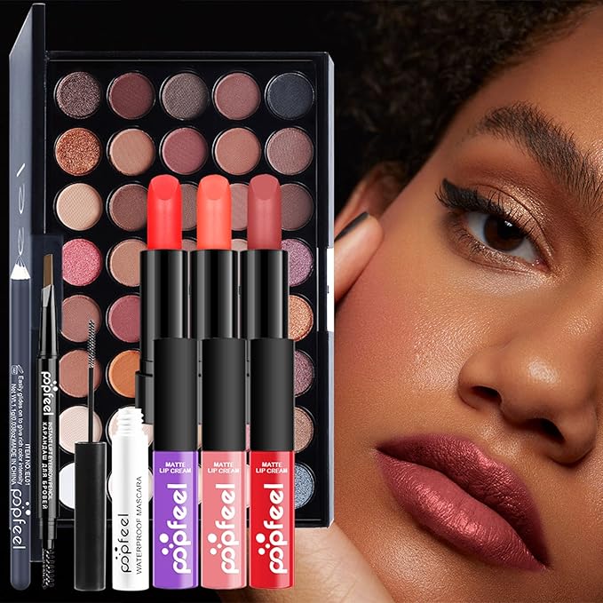 Pure Vie All-in-One Holiday Gift Surprise Makeup Set Essential Starter Bundle Include Eyeshadow Palette Lipstick Concealer Blush Mascara Eyeliner Face Powder Lipgloss Brush - Full Makeup Kit for Women-VivaGrace Women