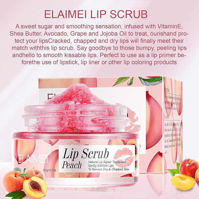 Lip Scrubs Exfoliator & Moisturizer, Lip Repair for Lush Soft Lips, Lip Moisturizer for Chapped Dry and Flaky Lips Treatment (Peach)-VivaGrace Women