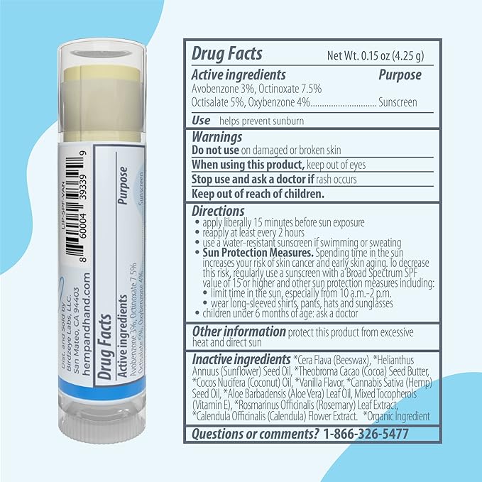 Organic Vanilla Hemp Lip Balm with Beeswax, Coconut Oil and Vitamin E - SPF 30 (2-Pack) - by Hemp and Hand-VivaGrace Women