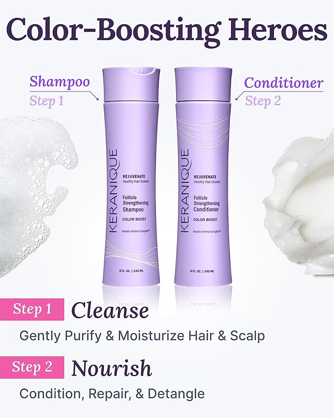 Keranique Color Safe Shampoo and Conditioner - Protect and Extend Color Shampoo and Conditioner for Women with Dry, Fine, Color Treated Hair - Sulfate Free Set for Colored Hair with UV Protection-VivaGrace Women