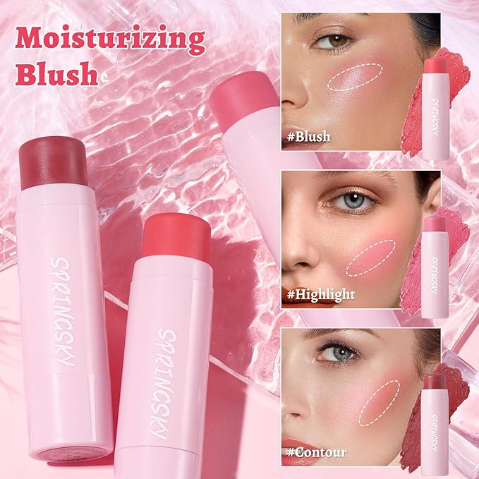Face Stick Trio 3Pcs Multi-Use Makeup Blush Sticks, Buildable Blendable Lightweight Cream Blush Stick for Cheeks Make Up For Women 3-in-1 Blusher and Lip Makeup Sticks (04)-VivaGrace Women