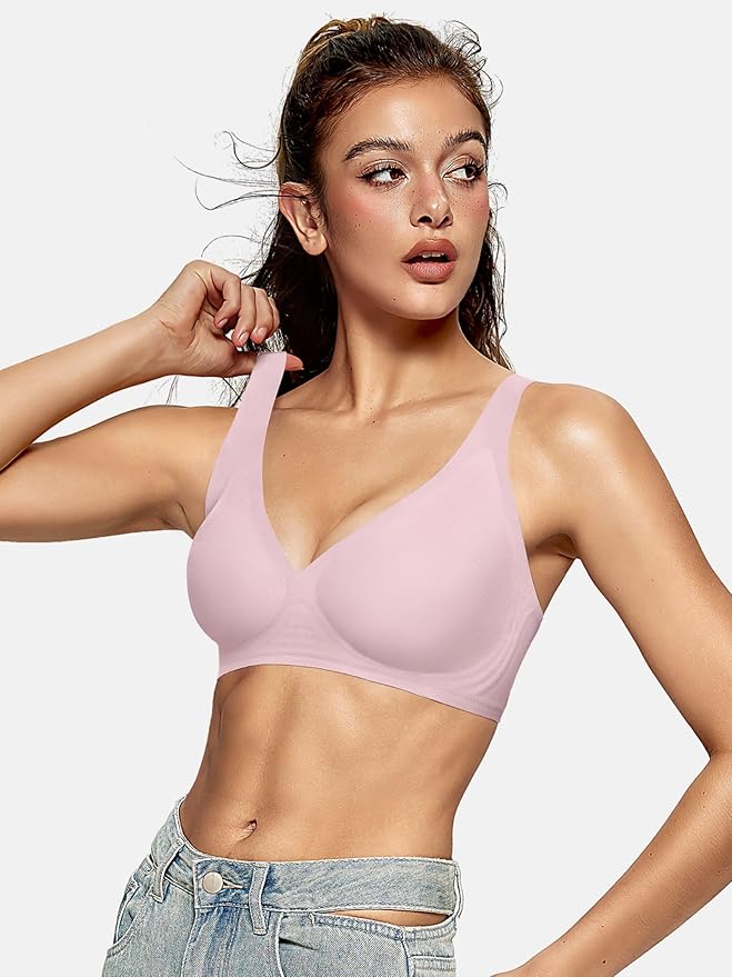 OEAK Womens Deep V Bras Wireless Comfortable Bra Supportive No Underwire Bras Tshirt Push Up Bralettes Plunge Seamless Bra-VivaGrace Women