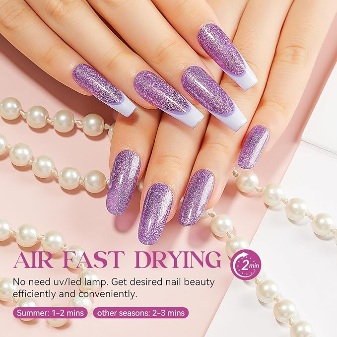MIZHSE Air Drying Fast Nail Polish, Glitter Purple Nail Polish Non Gel Quick Dry, 15ml/0.5 fl oz Regular Sparkle Shimmery Oil-based Lacquer Full Coverage Nail Art Manicure DIY Home