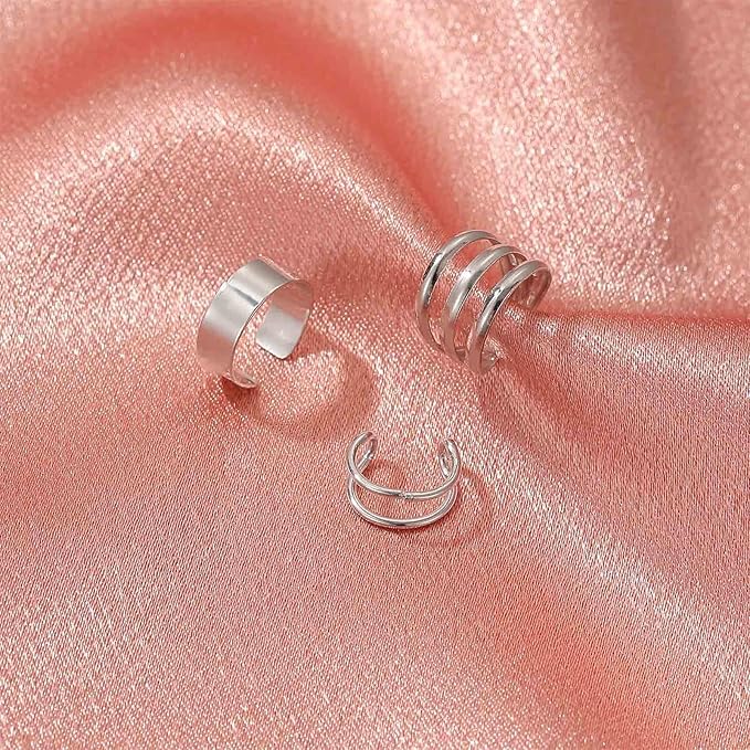 Boho Cartilage Ring Earrings Double Lines Ear Cuffs Set Minimalist Fake Helix Earcuff Earrings Simple No Piercing Earrings Jewelry for Women and Girls-VivaGrace Women
