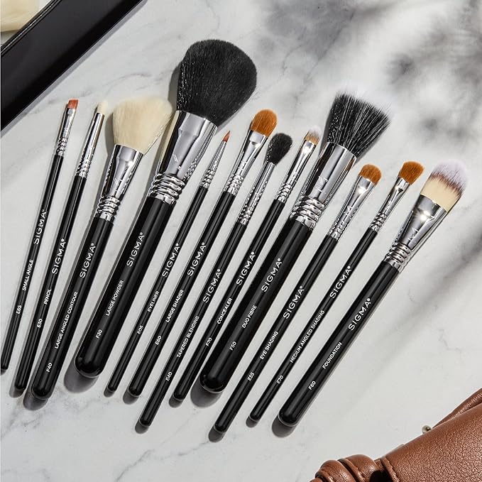 Sigma Beauty Essential Makeup Brushes Set – Professional Grade Makeup Brush Set with Premium Fibers and Sleek, Durable Handles for Face & Eyes, Includes 12 CK001 Black Makeup Brushes-VivaGrace Women