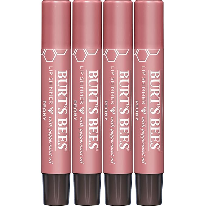 Burt's Bees Shimmer Lip Tint Set, Tinted Lip Balm Stick, Moisturizing for All Day Hydration with Natural Origin Glowy Pigmented Finish & Buildable Color, Peony (4-Pack)-VivaGrace Women