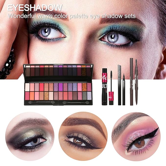 All in One Makeup Kit Makeup Kit for Women Full Kit Multipurpose Makeup Kit-Makeup Brush Set,Eyeshadow Palette,Lip Gloss Set, Makeup Bag,Eyebrow Pencil,Eyeliner pencil,Mascara,Contour Bar,Liquid foundation,concealer and Face Makeup-VivaGrace Women