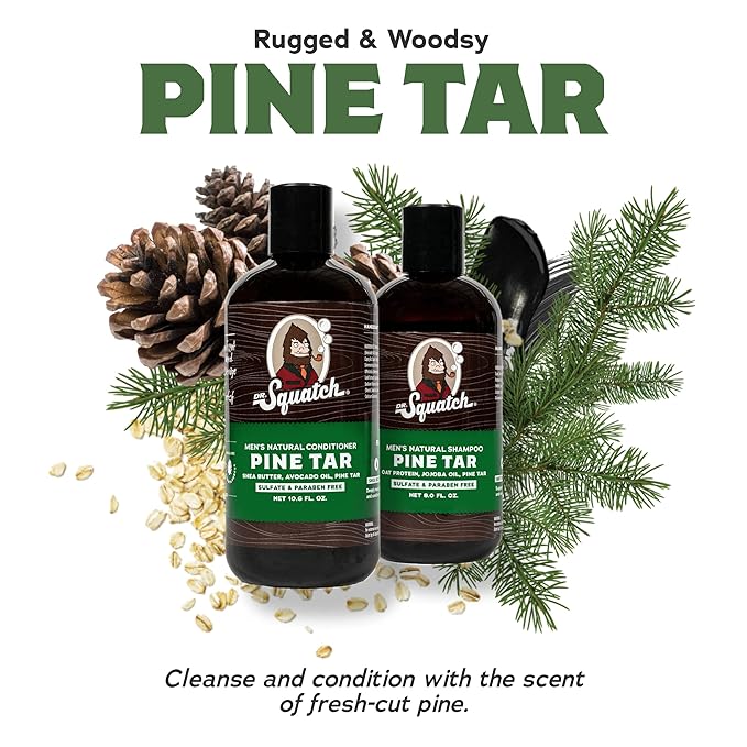 Dr. Squatch Natural Hair Bundle for Men - Healthy, Full Looking Hair - Pine Tar Shampoo (8 fl oz), Pine Tar Conditioner (11.5 fl oz)-VivaGrace Women