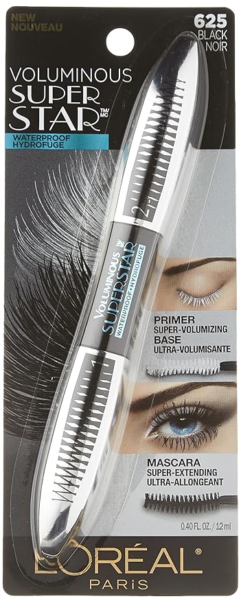 L'Oreal Paris Cosmetics Voluminous Superstar Mascara, Waterproof, Black, 0.41 Fl. Oz, 1 Count