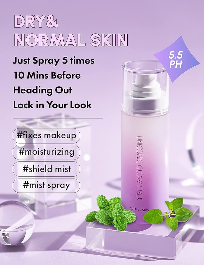 SELF BEAUTY Glow Makeup Setting Spray | Hydrating + Illuminating Makeup Setting Spray | Dewy Finish | Long-Lasting Makeup Fixing | Microfine Mist Spray | 3.38fl.oz, 100ml-VivaGrace Women