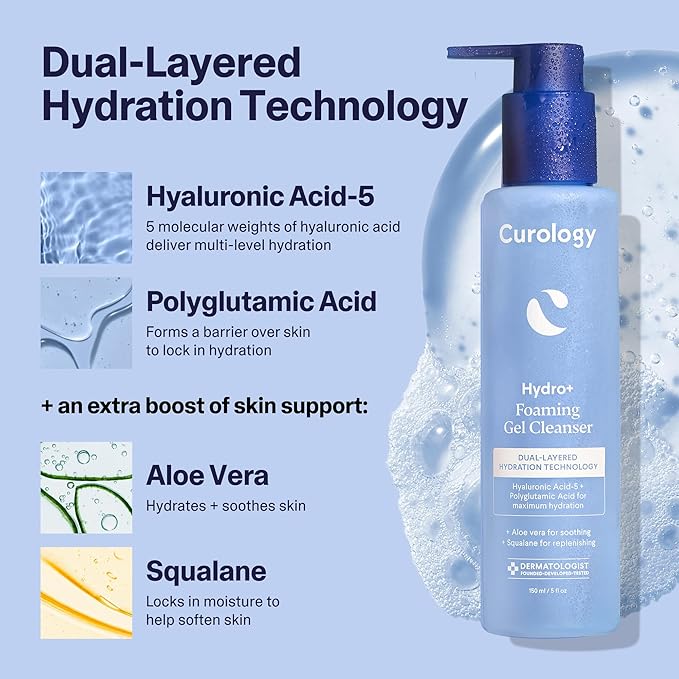 Curology Hydro+ Foaming Gel Facial Cleanser, Gentle Face Wash, Hydrating, Non-Stripping, Sensitive Skin Care, Fragrance Free, 5 fl oz