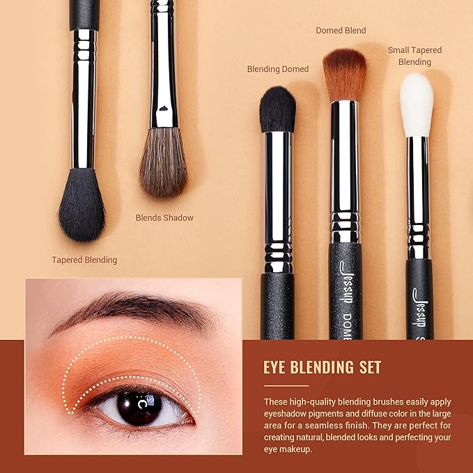 Jessup Eye Makeup Brushes Set Professional Blending Brush for Makeup Eyeshadow 13pcs Premium Synthetic Blender Brush Makeup Black T338-VivaGrace Women