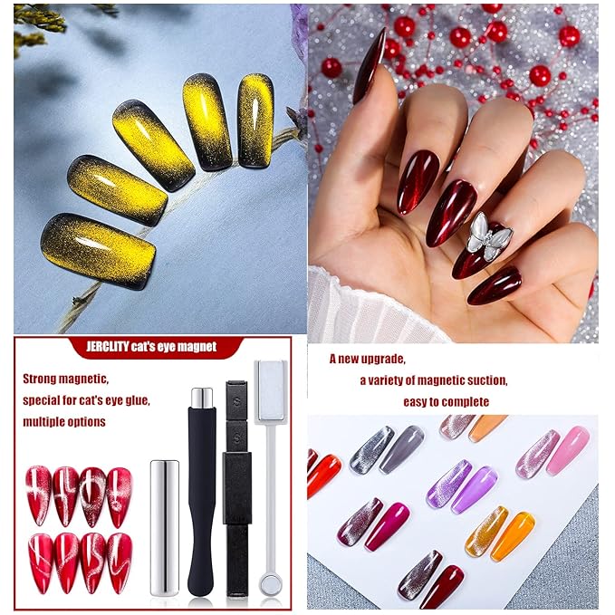 JERCLITY 7 Pieces Cat Eye Magnet for Nails Double-Head Nail Magnetic Stick Multi-Function Magnet Board Square Thickened Cat Eye Strong Magnet Plate Nail Magnet Tool Set for Cat Eye Gel Polish Nail Art