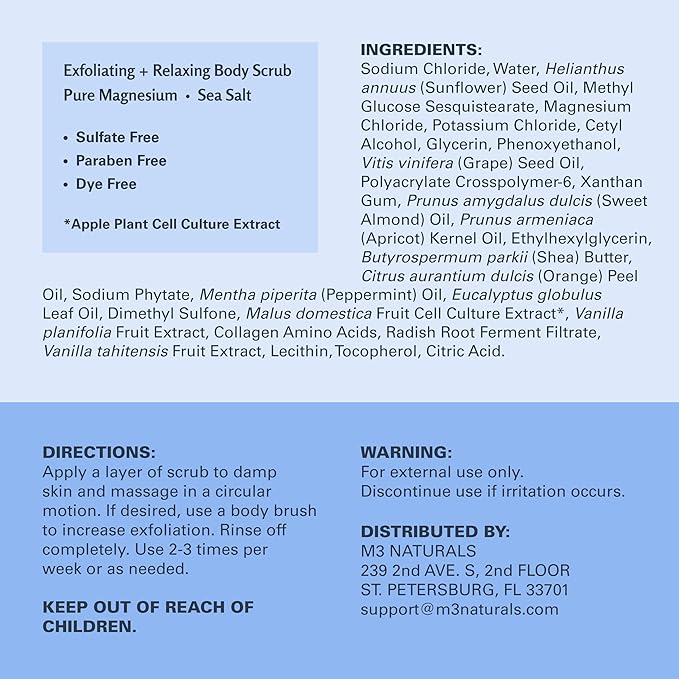 Magnesium Body Scrub for Sore Muscles, Exfoliation, Relaxation and Deep Hydration | Calming & Moisturizing Mineral-Rich Dead Sea Salt Formula With Collagen, Stem Cell & Shea Butter, 16 OZ (453 G)-VivaGrace Women