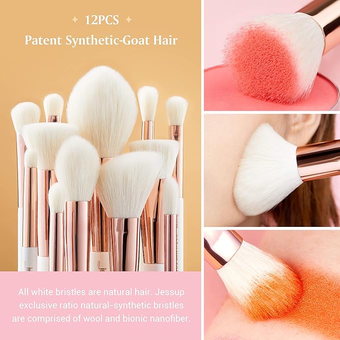 Jessup Brand 25pcs Professional Makeup Brush set Beauty Cosmetic Foundation Power Blushes eyelashes Lipstick Natural-Synthetic Hair Brushes set (Pearl White/Rose Gold)-VivaGrace Women