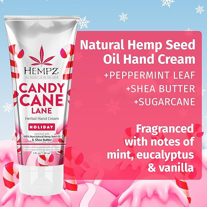 Hempz Limited Edition Candy Cane Lane Hand Cream Lotion (3 Oz) – Mini Holiday Scented Travel Cream Skin Care for Women & Men, Made with Shea Butter for Combatting Dry Hands while Travelling-VivaGrace Women