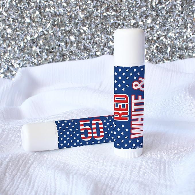 Red White and Blue 50th Birthday Party Favor Lip Balm Labels - 36 Count, Patriotic Birthday Party Supplies-VivaGrace Women