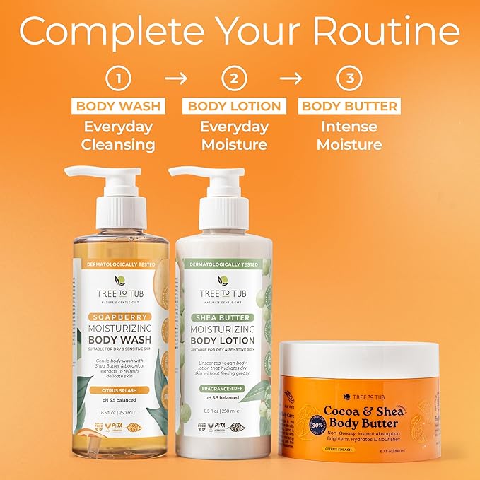 Tree to Tub Shea Body Butter for Dry, Extremely Dry, Sensitive Skin - Moisturizing Body Cream for Women & Men, Hydrating Body Lotion Moisturizer w/Vitamin C, Organic Cocoa, Citrus Scent-VivaGrace Women