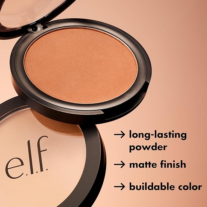 e.l.f. Primer-Infused Bronzer, Long-Lasting, Lightweight & Buildable Powder Bronzer, Delivers A Matte Finish, Vegan & Cruelty-Free, Tan O' Clock-VivaGrace Women