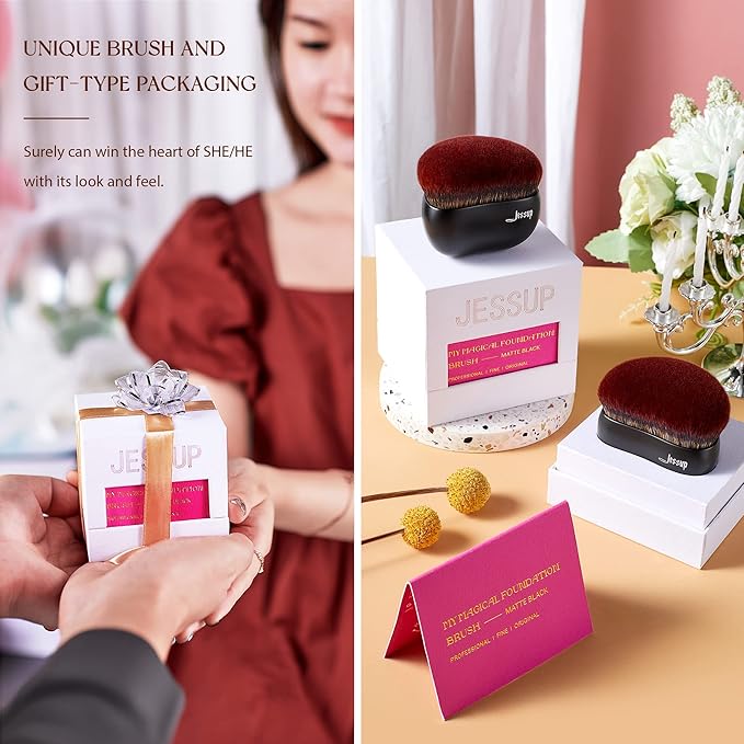 Jessup Foundation Brush Large Kabuki Makeup Brush for Face Body Blending Buffing Stippling Liquid Powder Cream Flawless with Gift Box, Black SF001-VivaGrace Women