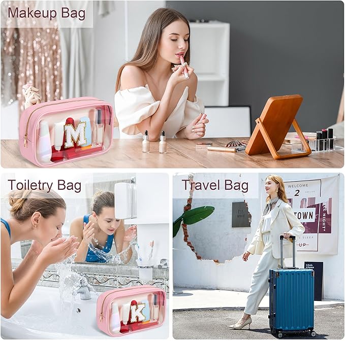 YOOLIFE Birthday Gifts Clear Makeup Bag Cosmetic Bag Pink Preppy Stuff Travel Accessories Makeup Pouch Birthday Gift for 4 5 6 7 8 9 10 11 12 Year Old Girls Graduation Teacher Gift K-VivaGrace Women