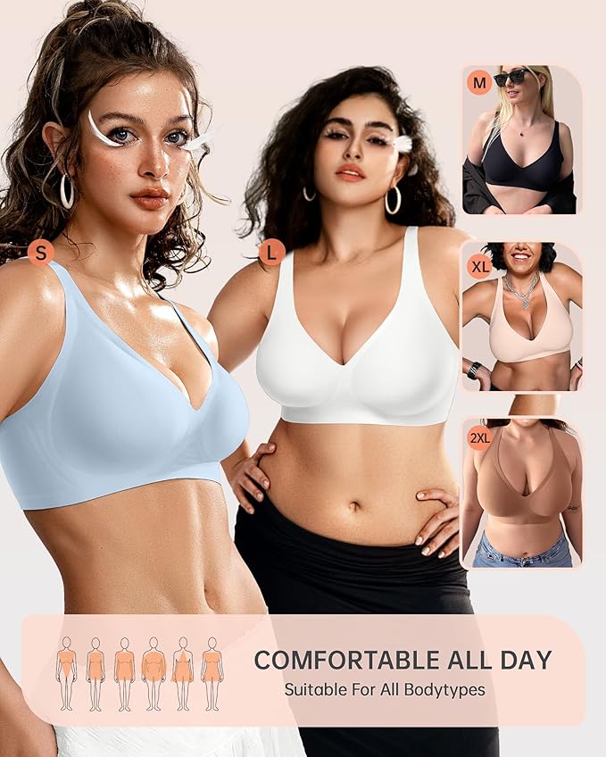 OEAK Womens Deep V Bras Wireless Comfortable Bra Supportive No Underwire Bras Tshirt Push Up Bralettes Plunge Seamless Bra-VivaGrace Women
