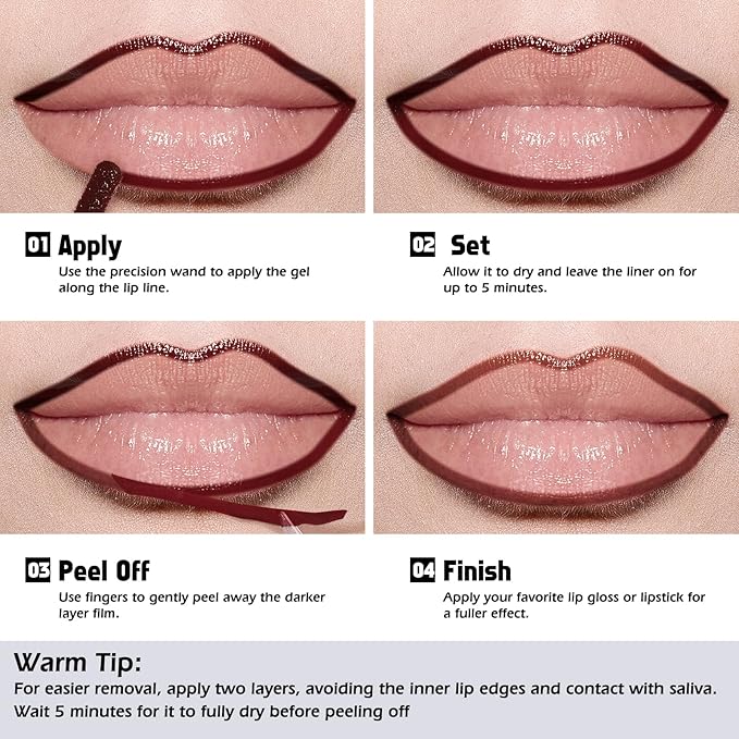 KIMUSE Peel Off Lip Liner Stain, Long Lasting Lip Tint Stain Peel Off, Waterproof, Transfer-Proof, Highly Pigmented Color Peel Off Lip Stain Liner, Matte Finish-VivaGrace Women