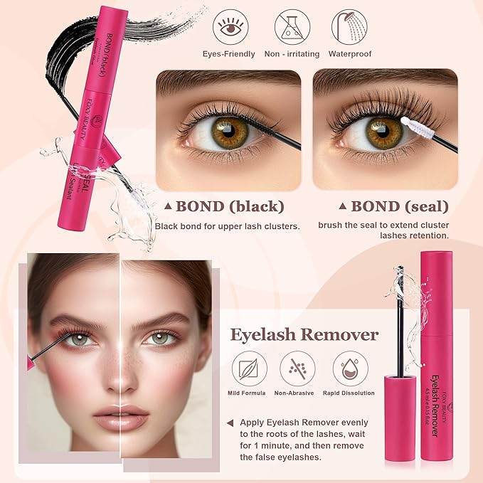 Lash Clusters - Lash Clusters Kit Lash Extension Kit with Lash Bond and Seal Cluster Eyelash Extensions Eyelash Clusters 20D30D40D50D-0.07D Lashes Clusters Eyelash Extension Kit DIY at Home Eyelashes-VivaGrace Women